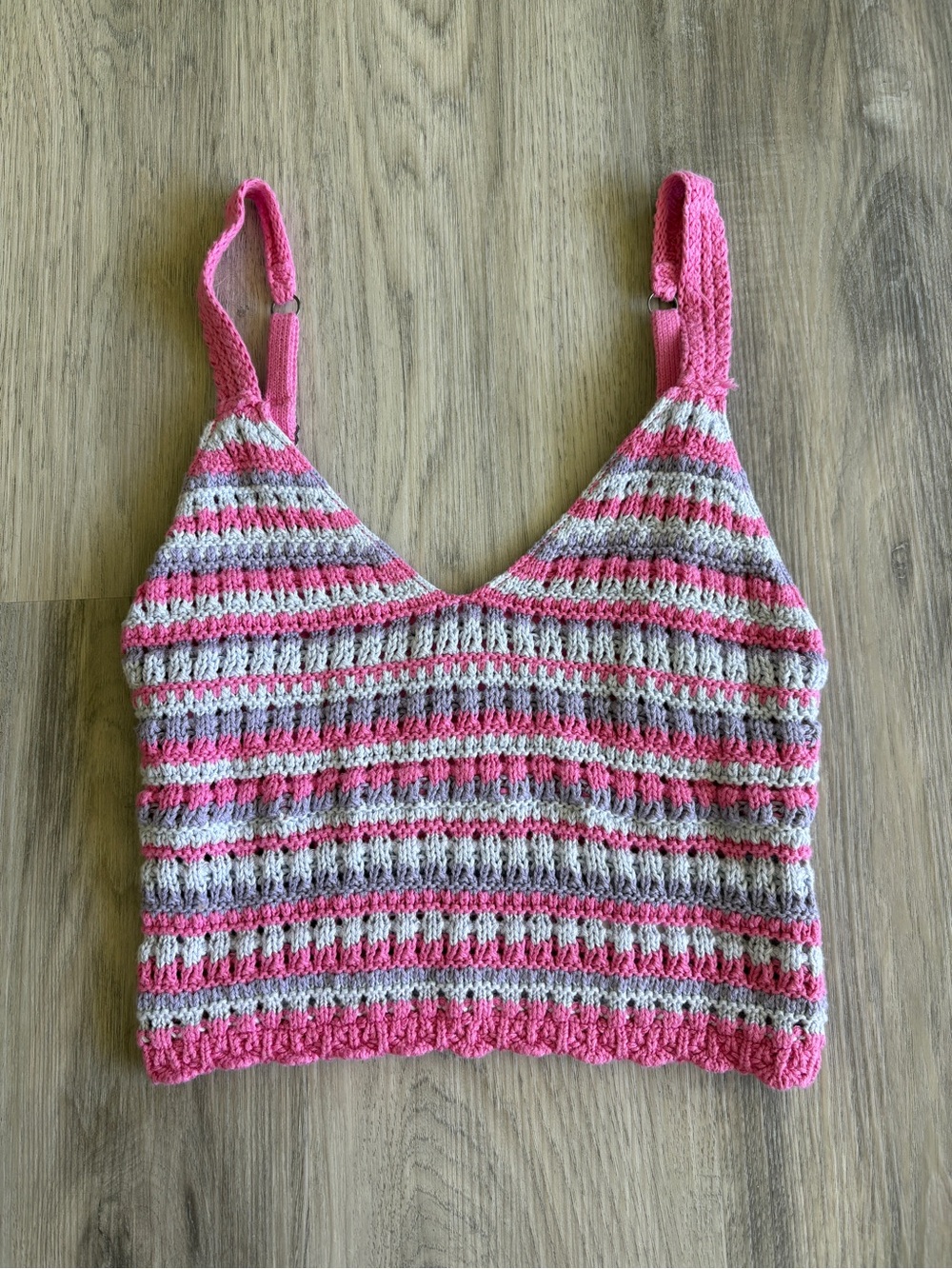 Hollister Pink and Gray Striped Knit Tank Top